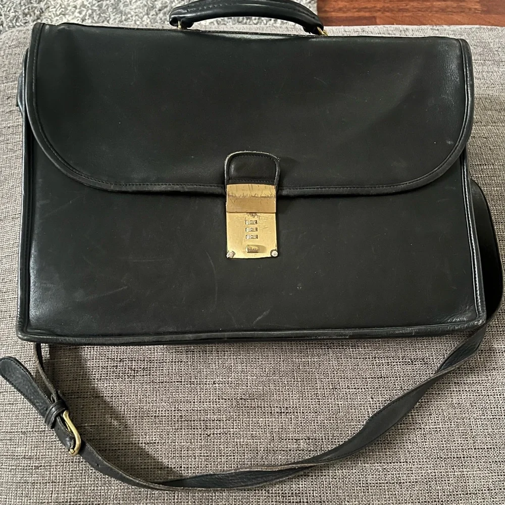 Vintage COACH 5353 Diplomat attache black leather briefcase messenger bag